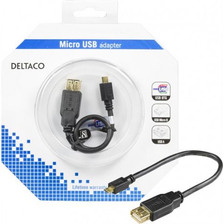 DELTACO USB-adapter, USB-A - Micro USB