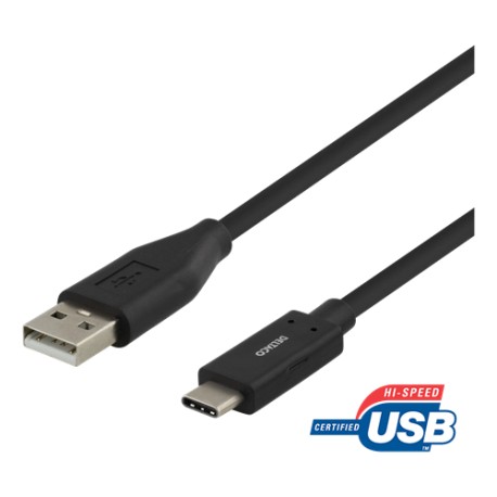 DELTACO USB-C 2.0 kable, 0,25m, sort