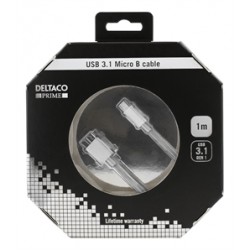 Deltaco Prime USB-C, Micro B 1m, sølv