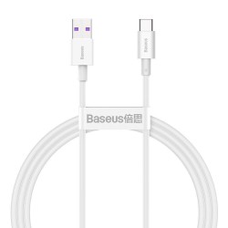 Baseus USB-A til USB-C Kabel (66W), 1 Meter, Hvid
