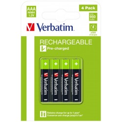 Verbatim AAA Genopladelige Batterier, 4stk, 950mAh