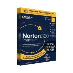 Norton 360 Premium Antivirus, 12 Måneder, 10 Devices, 75GB Sky Backup