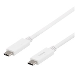 Deltaco USB-C til USB-C Kabel, 25cm, USB3.1, Hvid