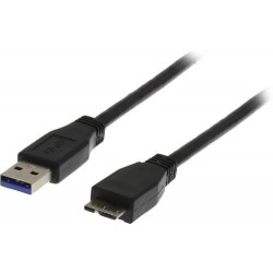 Deltaco USB 3.0 kabel, Type A han - Type Micro B han, 1m, sort