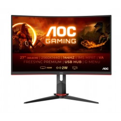 AOC Gaming CQ27G2U/BK 27" 2560 x 1440 VGA, HDMI, DisplayPort 144Hz Pivot Skærm