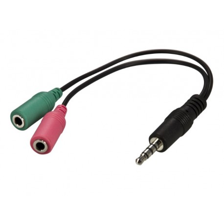 DELTACO Headsetadapter til smartphone, 1x3,5mm han- 2x3,5mm hun, 0,1m, sort