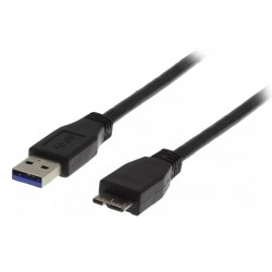 Deltaco USB 3.0 kabel, Type A han - Type Micro B han, 0,5m, sort