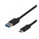 Deltaco USB 3.1 Gen1 braided USB-A, USB-C cable, 0.5m, 60W 3A, black