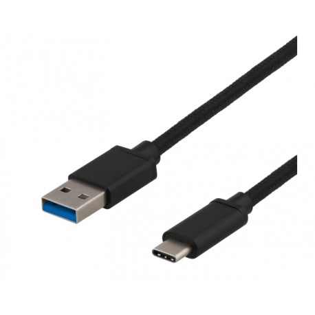 Deltaco USB 3.1 Gen1 braided USB-A, USB-C cable, 0.5m, 60W 3A, black