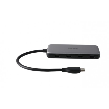 DELTACO USB-C hub med 4 porte, 5 Gbit/s, 100W Power Delivery, sølv