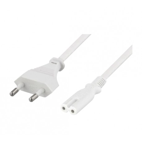 Deltaco Unearthed power cable, CEE 7/16 to IEC 60320 C7, 0.5m, white