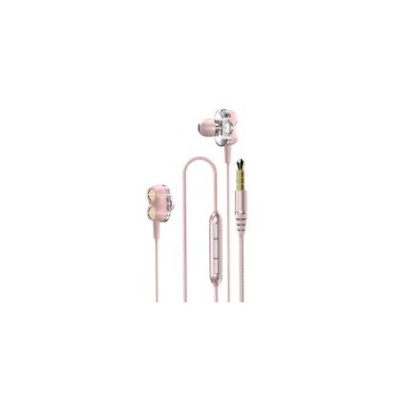 Dudao X15 Double Dynamic Musik Hørertelefoner 3.5mm Jack 1.2m Lyserød