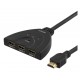 DELTACO HDMI Pigtail Switch, auto/manu HDMI-switch, tre til en, sort