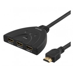 DELTACO HDMI Pigtail Switch, auto/manu HDMI-switch, tre til en, sort