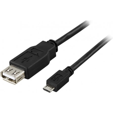 Deltaco USB-A Hun - USB-B Micro Han, 20cm Kabel, sort