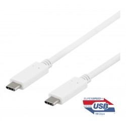 Deltaco USB-C til USB-C Kabel, 1 Meter, USB3.1 Gen2 100W, Hvid