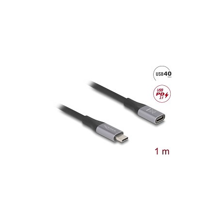 DeLOCK USB 2.0 / USB 3.2 / USB4 / Thunderbolt 3 USB Type-C forlængerkabel 1m Sort Grå