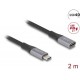 DeLOCK USB 2.0 / USB 3.2 / USB4 / Thunderbolt 3 USB Type-C forlængerkabel 2m Sort Grå