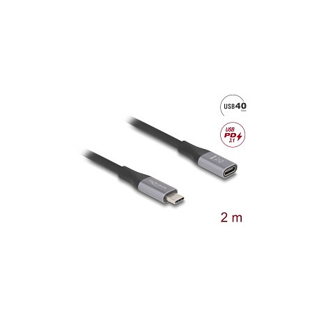 DeLOCK USB 2.0 / USB 3.2 / USB4 / Thunderbolt 3 USB Type-C forlængerkabel 2m Sort Grå