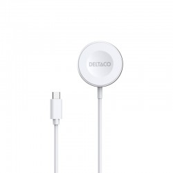 Deltaco Apple Watch/Galaxy Watch wireless charger, 1 m fixed USB-C cable, hvid