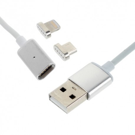 1m. magnet micro USB og lightning kabel